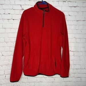 Prince & Fox Red Long Sleeve 1/4 Zip Fleece Sweater Men M Indonesia Polyester
